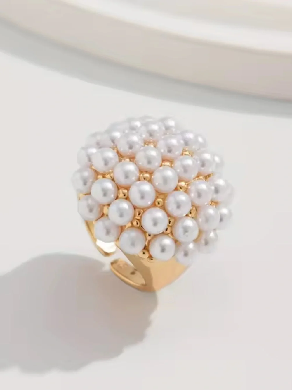 Luxe Gold Pearl Cluster Dome Ring